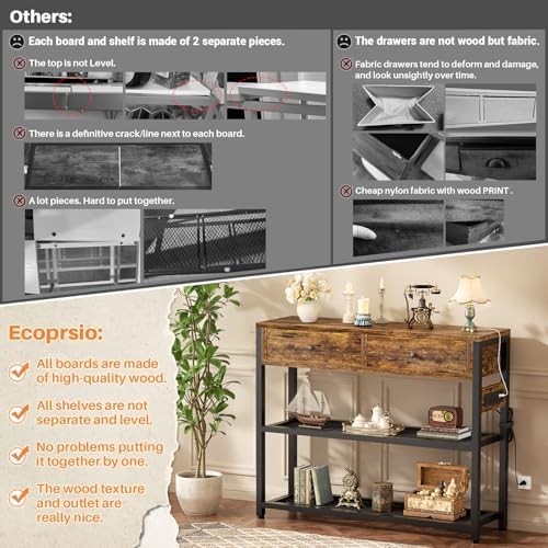 Ecoprsio 32" Small Entryway Table with Outlets, Console Table with Drawers
