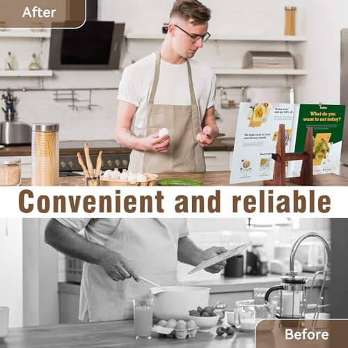 DEBETOOL 8.8" Wooden Cookbook Stand for Kitchen Counter, Rustic Brown