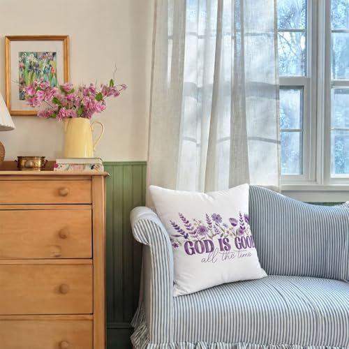 Purple Floral Christian Decorative 18x18 Pillow Cover