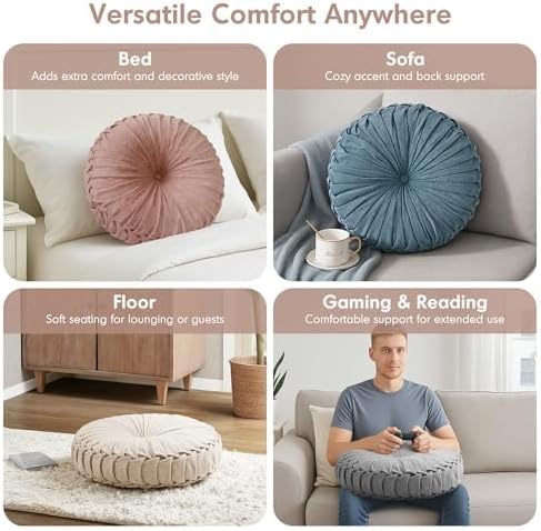 Intelligent Design Round Chenille Tufted Floor Pillow Dia 22"x6" Blush