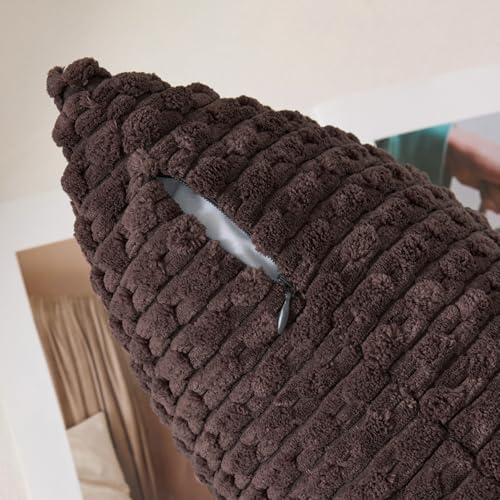 Kevin Textile Soft Corduroy 12"x20" Lumbar Pillow Covers 2 Pack, Coffee