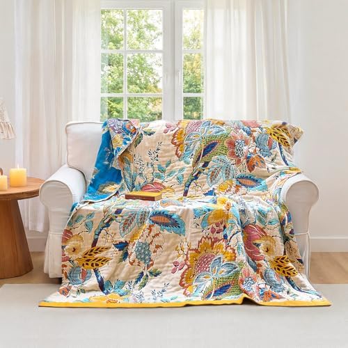 Boho Throw Blanket - 50x60 Inches 100% Cotton Soft Blanket for Couch
