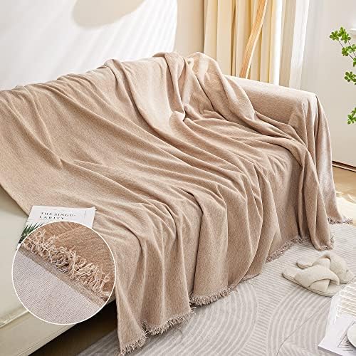 MEETSKY Couch Covers for 3 Cushion Couch Sofa, Oversized Sofa Slipcover for Sectional L Shape, Khaki Jacquard Sofa Slipcover with Tassel, 71"x 150"