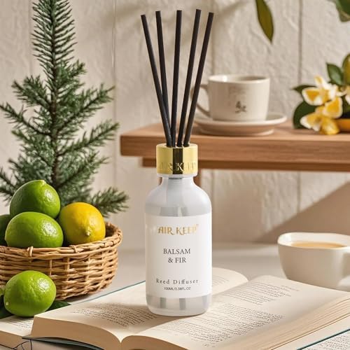 Airkeep Reed Diffuser Oil Set with Reed Sticks,Balsam Fir Aromatherapy Oil Scent Diffuser for Home Office Bathroom Decoration Perfume and Gifts 3.38oz/100ml