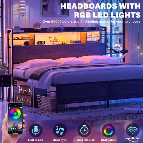 Aheaplus Headboard for King Size Bed with Storage and Outlets, Black Oak