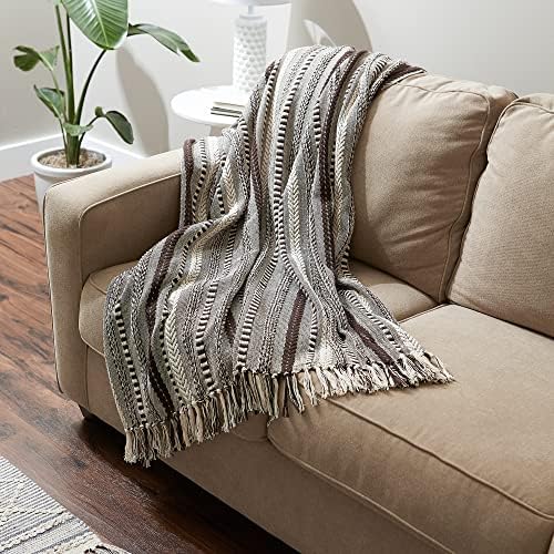 DII Braided Striped Decorative Throw Blanket, 50x60, Dark Brown