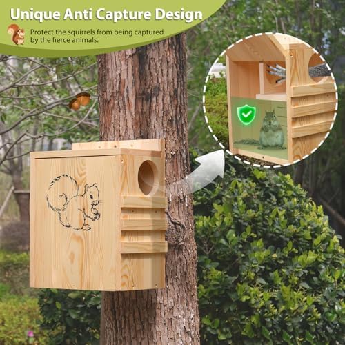 Large Squirrel House for Outside, Wooden Squirrel Box with Predator Guard