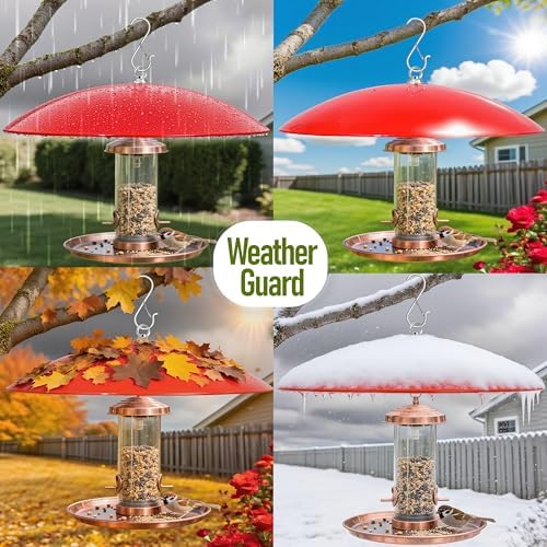 16-Inch Widened Bird Feeder Cover,Hummingbird Feeder Rain Guard,Squirrel Baffle for Bird Feeders,Squirrel-Proof for Wide Outside Tree Trunk or Eave,Gift for Wumen,(Bright Red),2 Pack