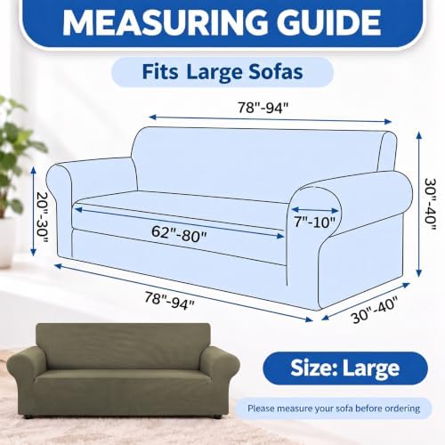 KEKUOU Stretch Couch Covers for Sofa, 3 Cushion Couch Slipcover,Khaki