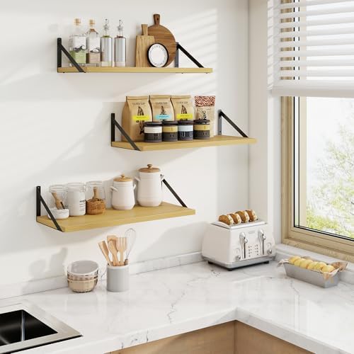 Axeman Deep Floating Shelves, 24'' x 10'' Oak Wall Shelves Set of 2
