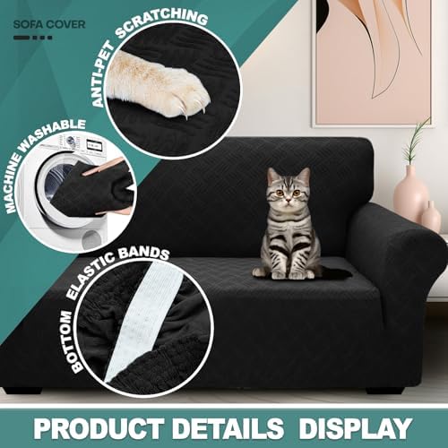 YEMYHOM Couch Cover Latest Jacquard Design High Stretch Extra Large Sofa Covers Pet Dog Cat Proof Oversized Slipcover Non Slip Magic Elastic Furniture Protector (X-Large, Leaf Patten Black)