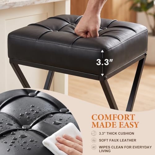 Bar Stools Set of 4, 26 Inch Counter Height Stool Faux Leather Black