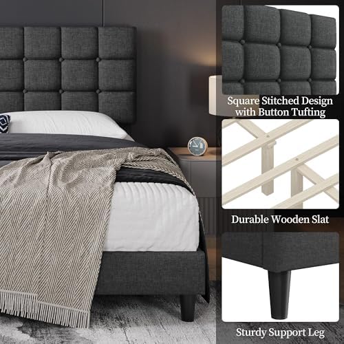 Yaheetech King Size Upholstered Tufted Bed Frame with Headboard