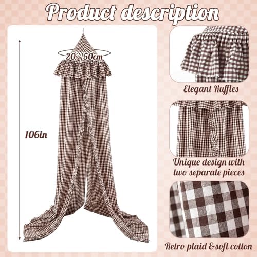 SmoothNovelty Gingham Plaid Bed Canopy, Brown White, Round