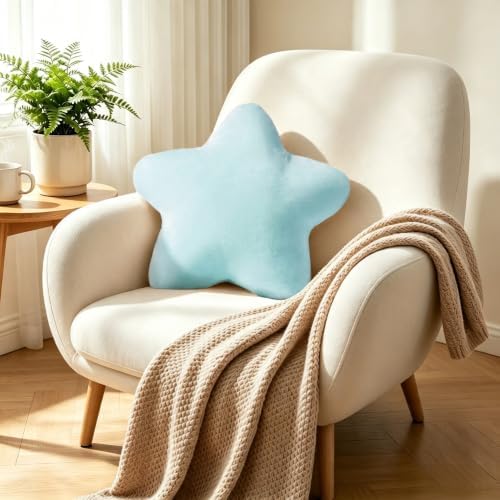 Star Pillow 15.4" Cute Soft Faux Plush Blue Decorative Throw Pillows