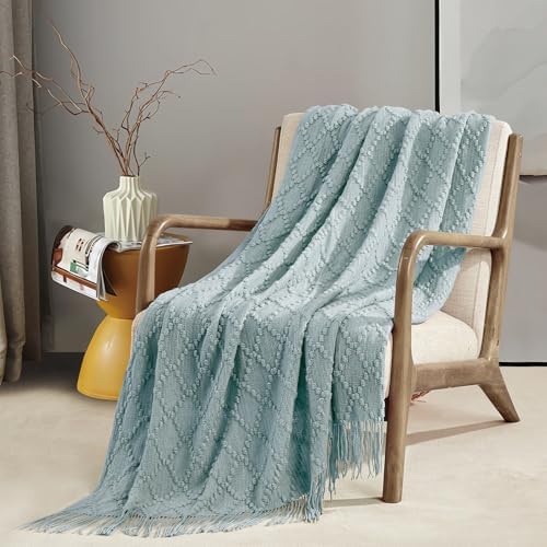 BOURINA Auqa Throw Blanket 50 x70 Inch Jacquard Throw Knitted Blanket