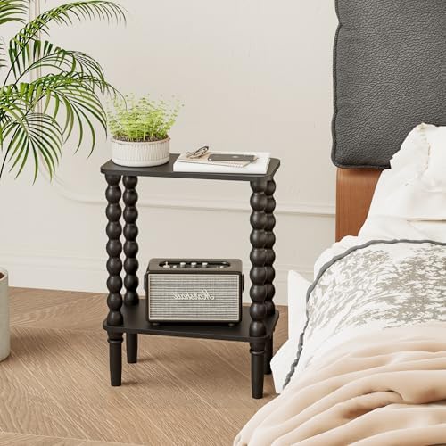 Veegle Narrow Side Table Small End Table for Small Spaces Black