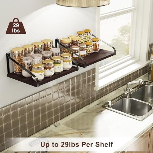Love-KANKEI Deep Wide Floating Shelves,Solid Wood,16.5"x12",Dark Walnut