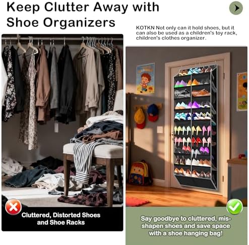 Kotkn 10-Tier Over the Door Shoe Organizer, 20 Pockets Holds 20-30 Pairs, Heavy-Duty Oxford Fabric with Hexagon Mesh for Boots & Sneakers-Black