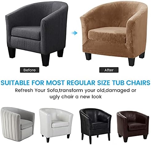 MIFXIN 2-Piece Velvet Tub Chair Covers with Cushion Cover Stretch Soft Washable Barrel Club Chair Slipcover Armchair Sofa Couch Furniture Protector for Living Room Bar Counter Hotel (Camel)