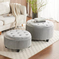 29'' & 24.5'' Round Storage Ottoman Coffee Table Set of 2, Light Gray