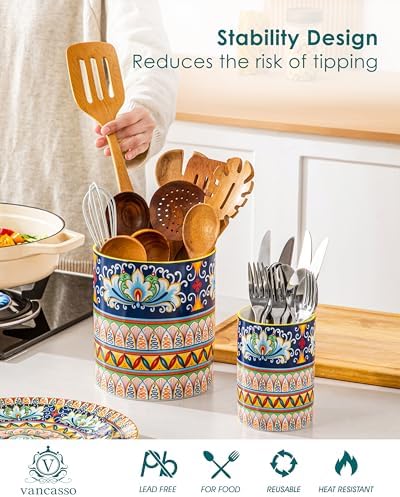 vancasso 7.3"+5.5" Utensil Holder, Porcelain Utensil Holder for Countertop