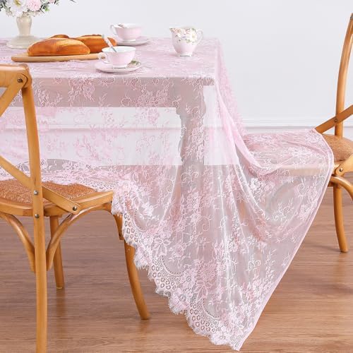 Vintage Lace Tablecloth 60"x120" Rectangle Pink Wedding Overlay 10FT Fabric