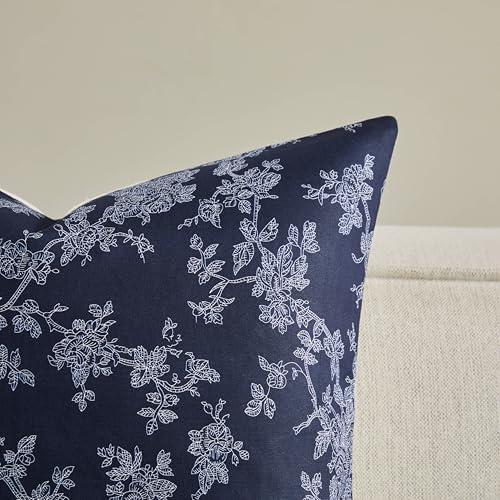 100% Cotton French Pastoral Throw Pillow Covers Set of 2, 20x20 Inch Background/Blue Farmhouse Decorative Cushion Covers for Sofa Bed Living Room Home Decor