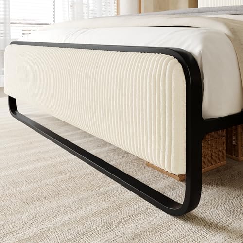 Allewie Full Metal Bed Frame with Upholstered, Cream