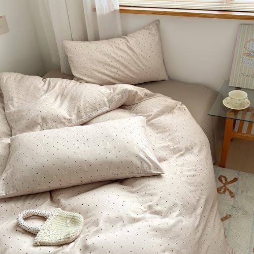Polka Dot Twin XL Duvet Cover Beige Pattern Twin XL Comforter Cover Cotton Double Gauze Boho Zipper Duvet Cover Set with Ties Rustic Teen Girl Bedding Set Muslin Duvet Protector