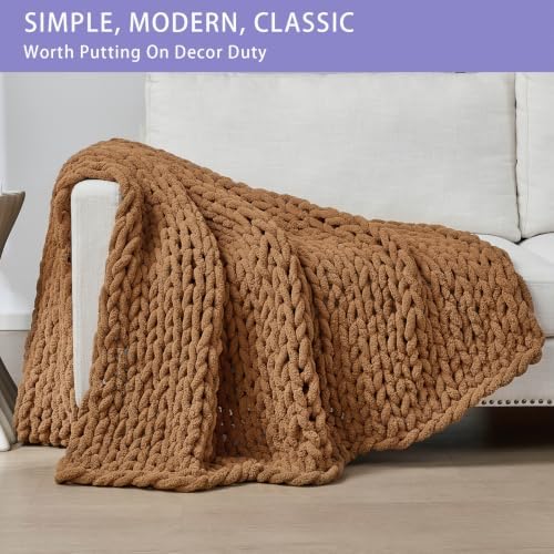 Bigacogo Chunky Knit Throw Blanket for Couch, 40x60 inches, Caramel