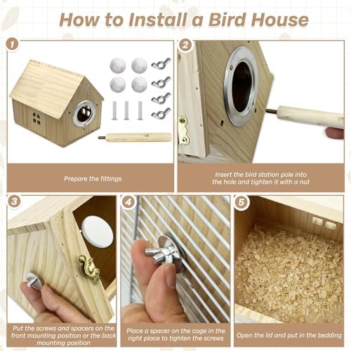 PINVNBY Parakeet Nesting Box Wooden Bird House for Cage Parrot Breeding Mating Box for Lovebirds CockatielFinch Cockatoo Canary and Small and Medium-Sized Birds (L: 7.91 * 6.81 * 6.69 inch)