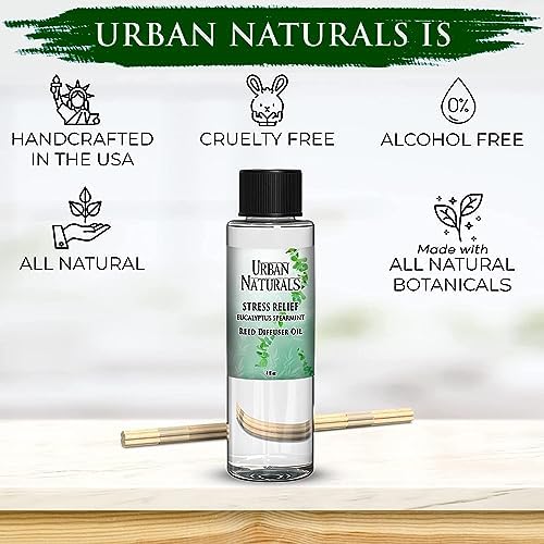 Urban Naturals Stress Relief Eucalyptus Spearmint Reed Diffuser Oil Refill | Fill Your own DIY Diffuser Bottle! Includes Replacement Reed Sticks