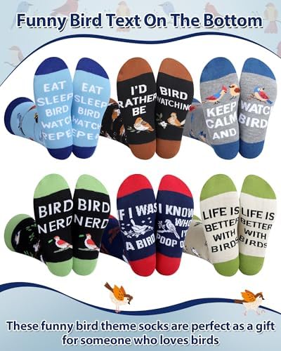 Bonuci 6 Pairs Bird Watcher Socks for Men Bird Nerd Dad Birthday Gifts
