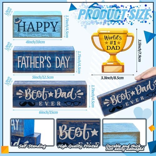 Yuntau 4 Pcs Father's Day Wood Blocks, Dad Trophy Tiered Tray Decor