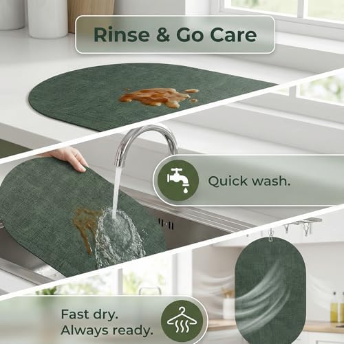 Faux Leather Oval Placemats Set of 8, Green
