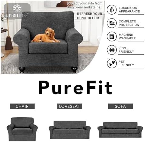 URBANLIFE 2-Piece Stretch Sofa Covers for 1 Cushion Couch, Charcoal Gray