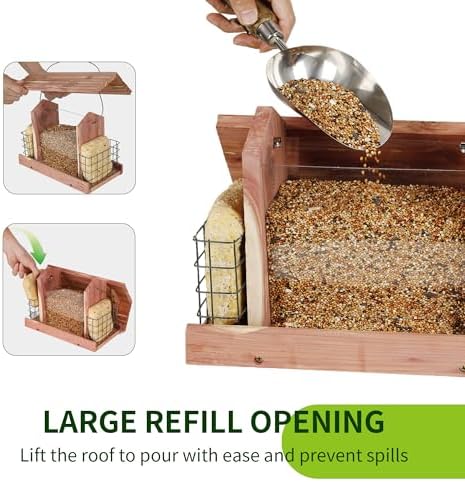 Solution4Patio Squirrel-Proof Cedar Hopper Bird Feeder, Dual Suet Holder