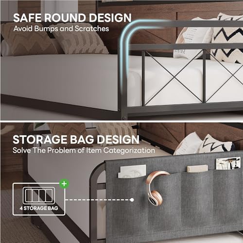 LIKIMIO Twin Daybed with Pop Up Trundle & Charging Station & Storage Shelf