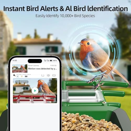 2.4GHz WiFi Solar Security Camera Wireless,3K HD Smart Bird Camera with AI Bird Species Identification & Real-Time App Alerts, Chew-Proof & Waterproof for Outdoors（Green）