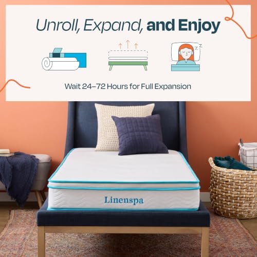 Linenspa 8 Inch Hybrid Mattress, Medium Firm, Bed in a Box, Twin Size