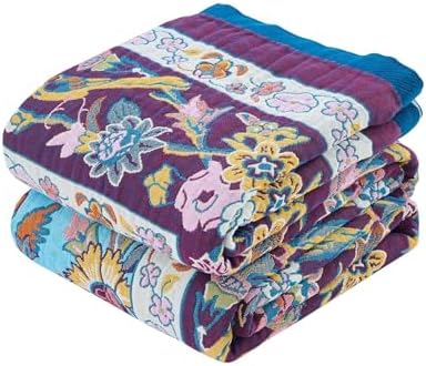XIBLC Fall Blanket for Bed, 100% Cotton Soft Rustic Boho Throw Blanket Quilt, 50"x60" Farmhouse Decor Bed Flower Blankets, Light Weight Reversible Bohemian Throw Quilt
