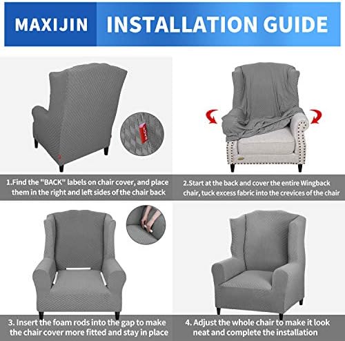 MAXIJIN Wingback Chair Covers 1-Piece Stretch Wing Chair Covers Soft Thick Wingback Armchair Slipcover Non-Slip High Back Chair Furniture Protector Washable (Wing Chair, Light Gray)