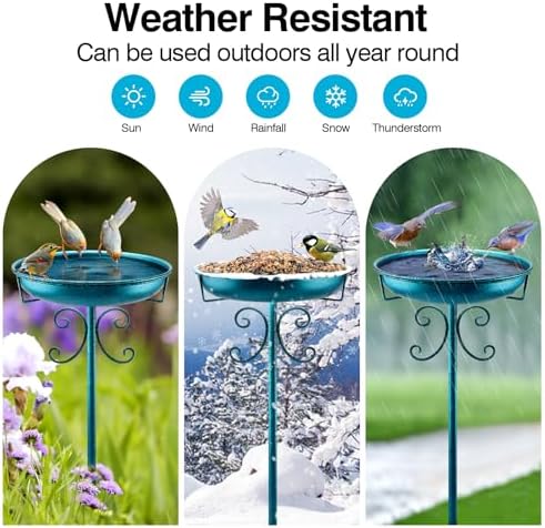 Daoeny 35In Metal Bird Bath for Outside, Vintage Freestanding Birdbaths & Birdfeeder, Bird Baths Feeder Bowl for Outdoors Garden Patio Yard Lawn Decor, Upgraded 5-Pronged Base (Blue)