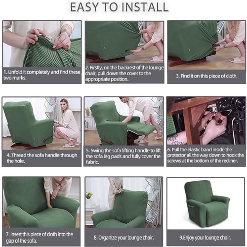 KEKUOU Recliner Chair Covers, 1-Piece Lazy Boy Recliner Cover,Greyish Green