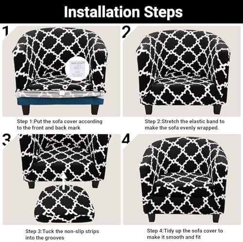 Club Chair Slipcover, 1-Piece Non-Slip Stretch Club Chair Covers 2 Packs, Washable Round Soft Armchair Sofa Cover Removable Couch Furniture Slipcovers for Bar Living Room Hotel Counter