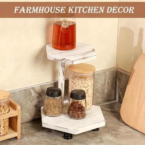 Tikea 2-Tier Wood Riser for Decor, Farmhouse Bathroom Decor Counter Shelf
