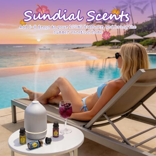 SALUBRITO Hawaii Fragrance Oils Set, Summer Essential Oils for Diffuser, Candle, Soap Making, Tropical Breeze, Island Life, Banana Bliss, Twilight Grape, Coconut Coast, Golden Sunrise Scented Oil