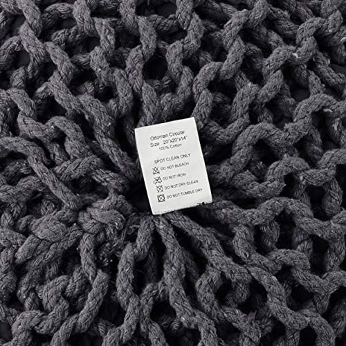 · REDEARTH · Round Ottoman - Hand Knitted Boho Poof Footrest - Dark Gray