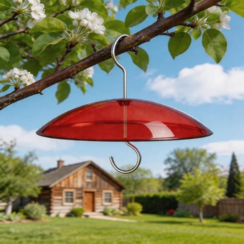 8" Mini Plastic Rain Cover for Bird Feeder, Red Weather Guard Baffle Dome